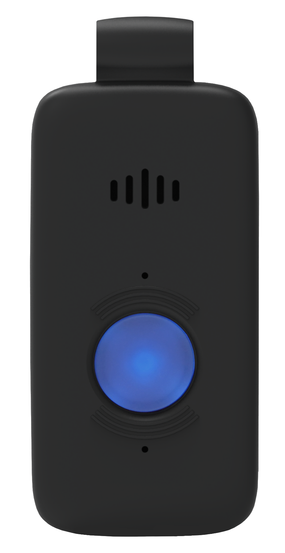 The Belle X2 medical alert device — a black wearable with a glowing blue SOS help button